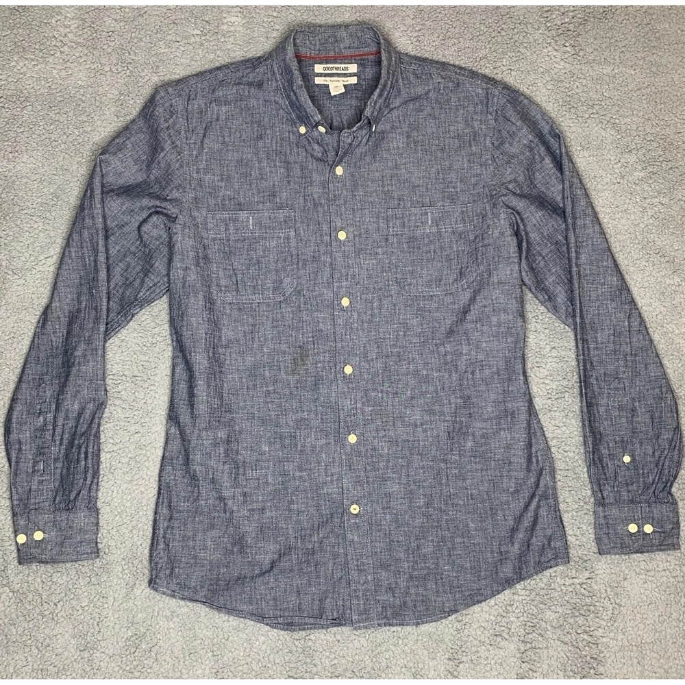 Goodthreads Shirt Womens L Slim Blue Button Up Collared Long Sleeve Chambray